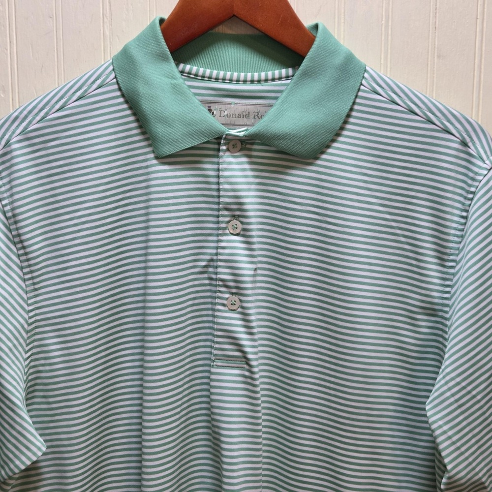 Donald Ross Polo Shirt Mens M Green Stripe 100% Polyester Golf Performance Top